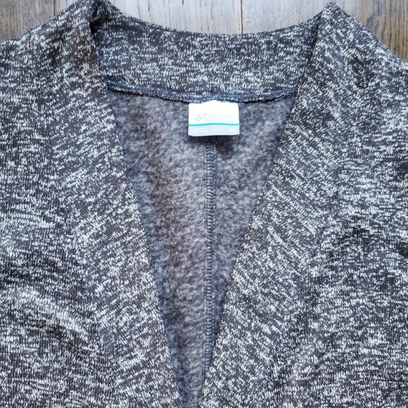 Womens COLUMBIA Fleece Cardigan Heathered Grey Wood Buttons Pockets Grandpacore - Picture 2 of 7